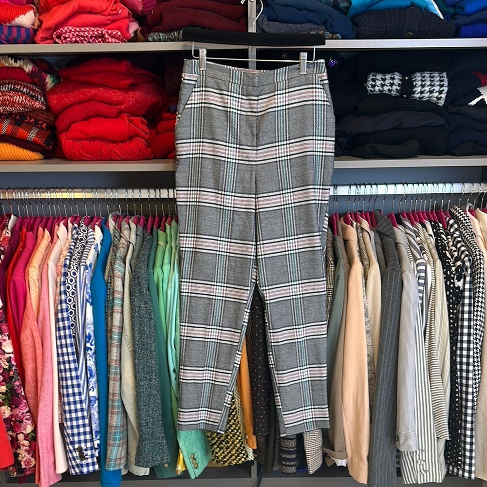 ASOS gray/black/pink/white plaid 2 pocket ankle trousers size 6